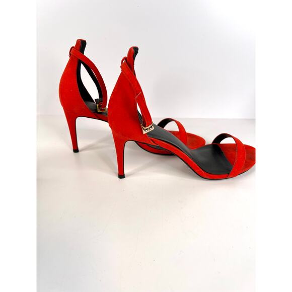 ASOS Size 8 Red Suede 3 Inch Ankle Strap Heels Open Toe - Picture 8 of 15